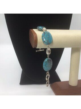 Whitney Kelly Set Turquoise Large Ovals Bracelet Sterling Silver 6.25-6.75”